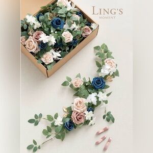 6 1.8ft Navy Blue silk Flowers garland Dusty Rose boho farmhouse rustic wedding